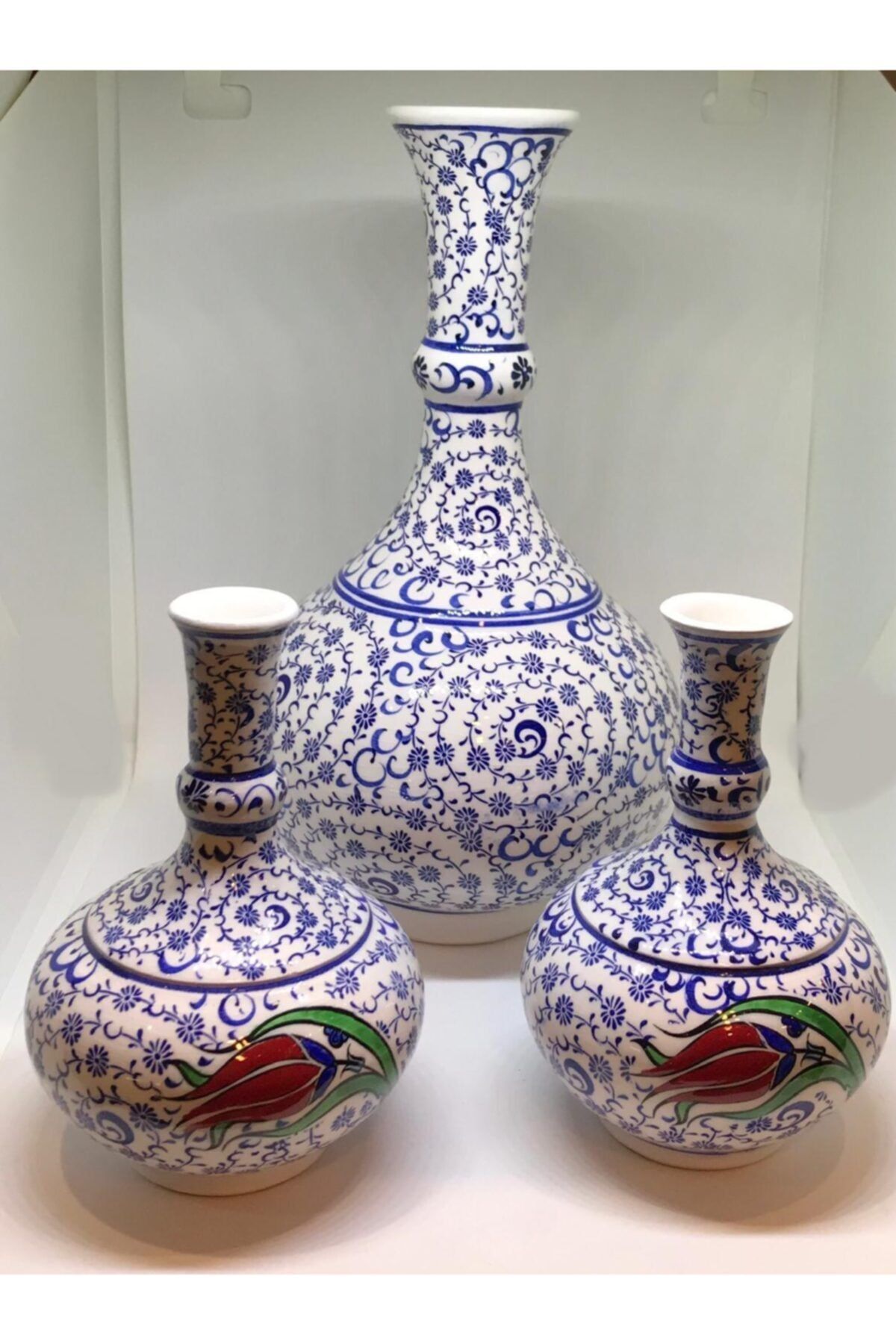 HÜRKUŞ ÇİNİ El Yapımı İznik Çini Set Vazo 3'lü