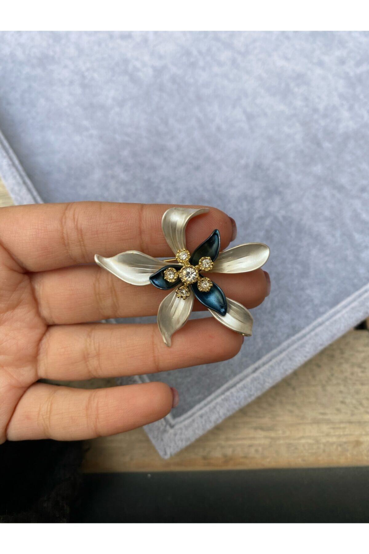 Miss Evita Flower Broş (mavi)