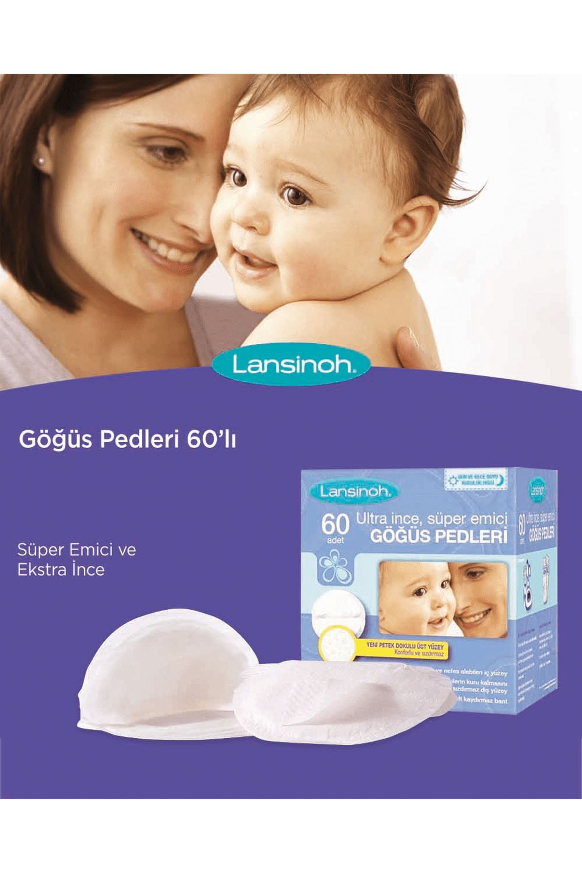 LANSINOH Ultra Ince Süper Emici Özel Anne Koruyucu Göğüs Pedi 60 Adet Anne Bebek Bakım Kişisel Emzirme