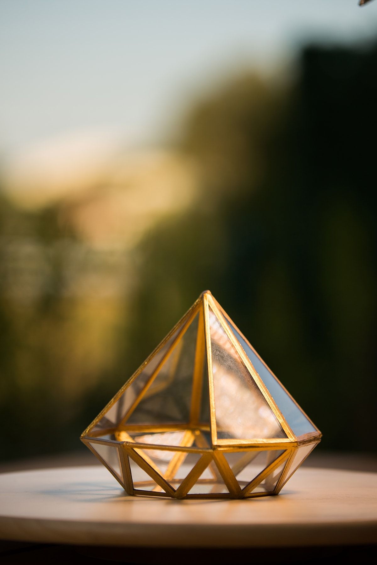 izmirteraryumkonsept Geometrik Cam Fanus Teraryum Diamond Gold Orta Boy