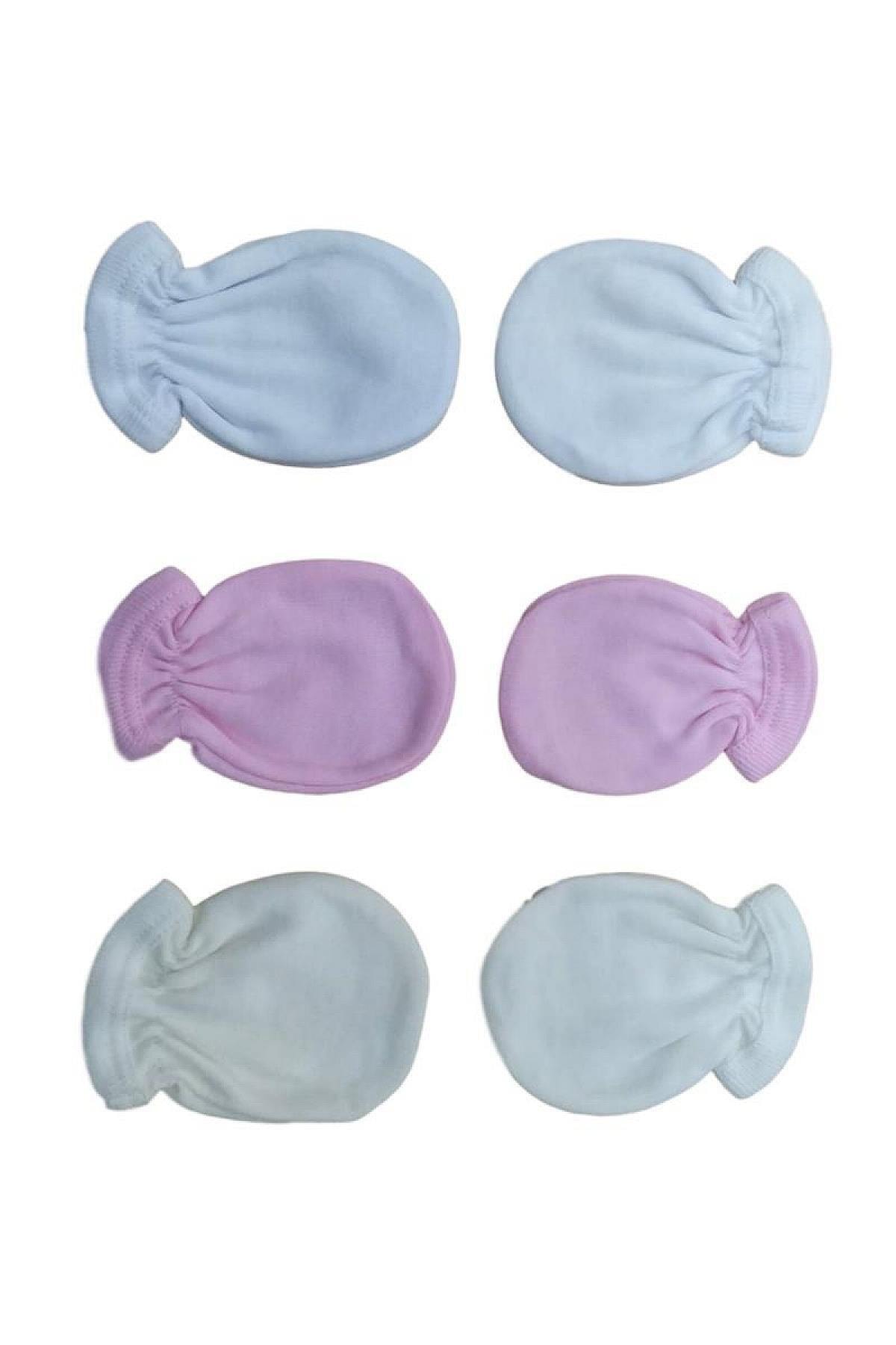 Baby Lorien Unisex Bebek Pembe Beyaz Krem 3 Çift Eldiveni
