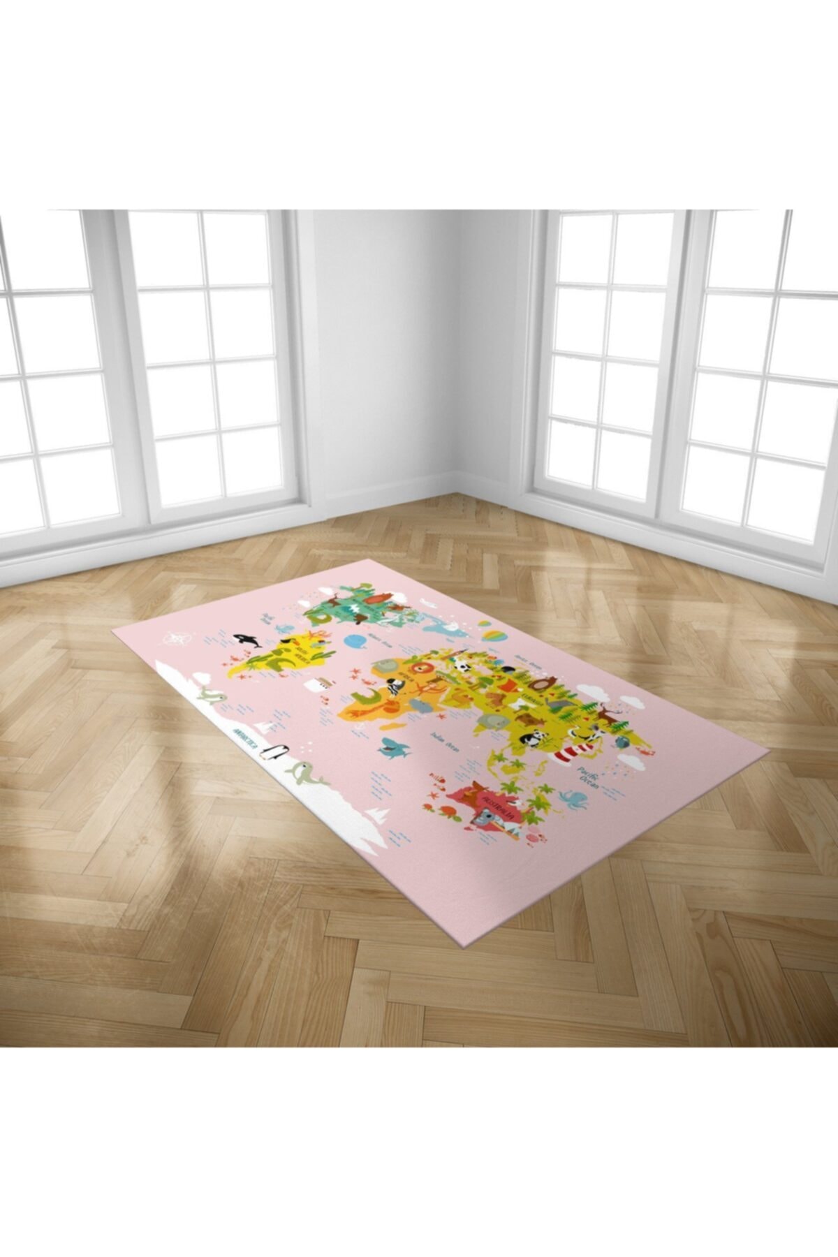 Dear Deer Love Pembe Dünya Haritası Oyun Matı Mini 100x150