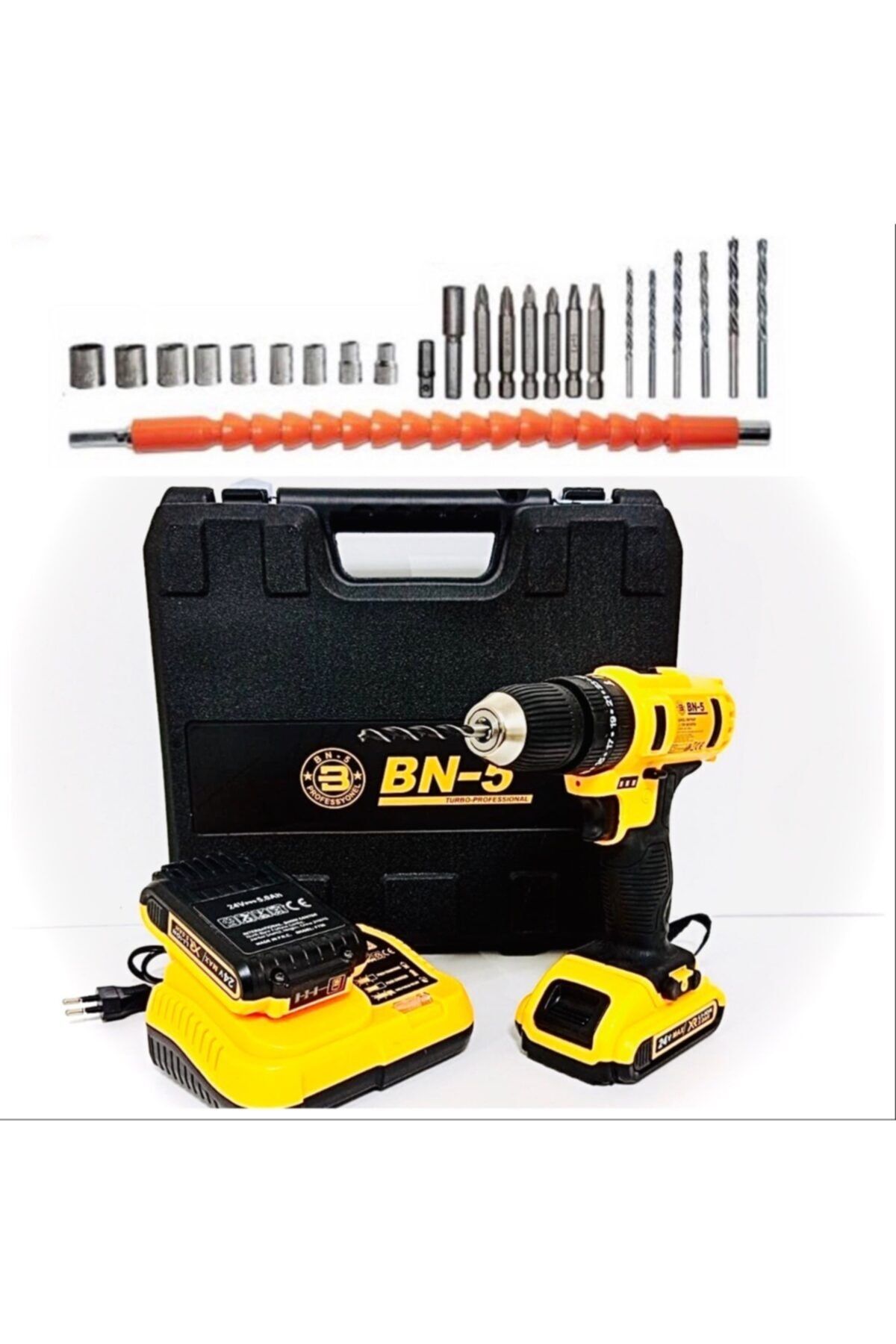 BN5 Banco Bn-5 24 V 5 Ah (darbeli)hd Li-on Lityum Çift Akülü Şarjlı Matkap(24 Parça Uç Setli)