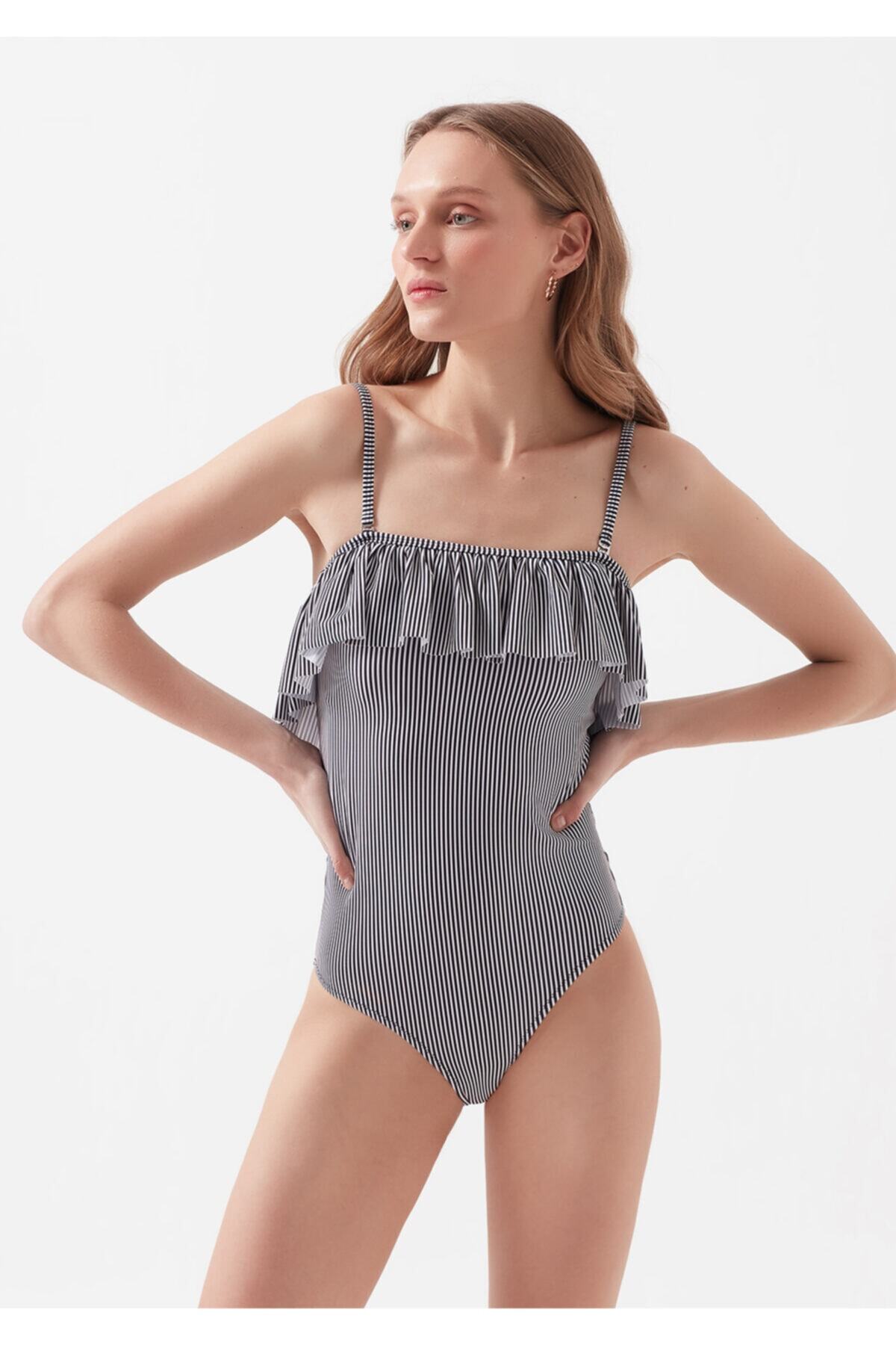 mavi kadin firfirli siyah mayo fiyati yorumlari trendyol