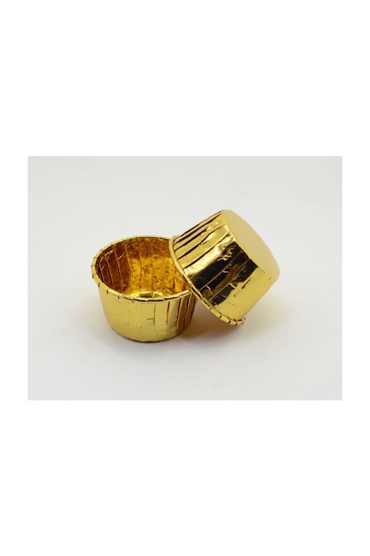 PEMBE MAVİ SÜS Gold Renk Metalize Cupcake Kek Kapsülü 50x39 24 Adet