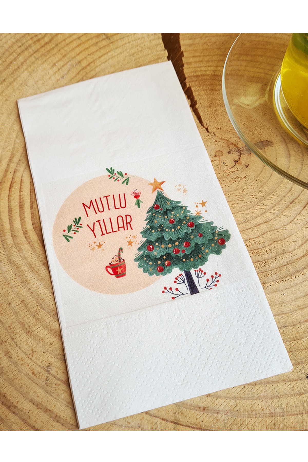 PEKSHOP Sunum Peçetesi - Mutlu Yıllar Yazılı Yılbaşı Masası Sunum Peçetesi