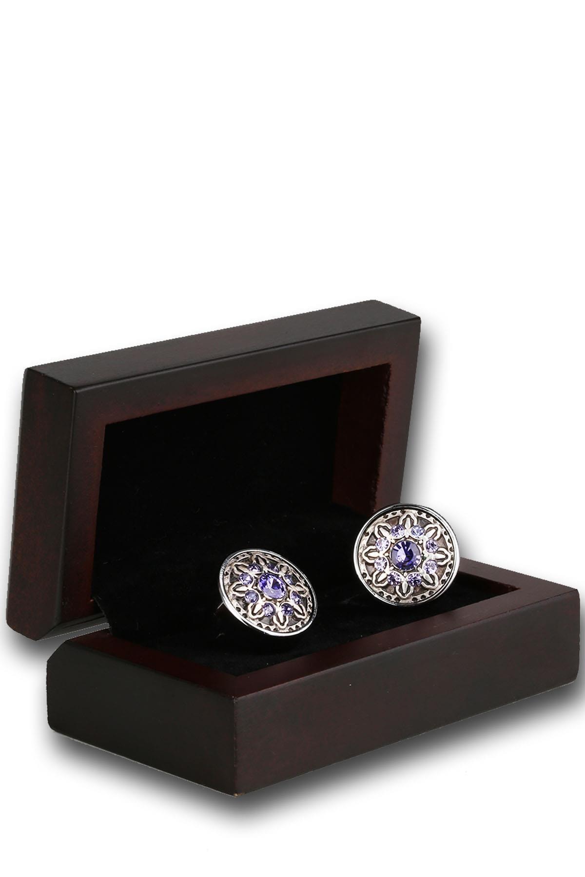 Kravatkolik Erkek Gümüş Renk Lila Taşlı Kol Düğmesi Kd1196