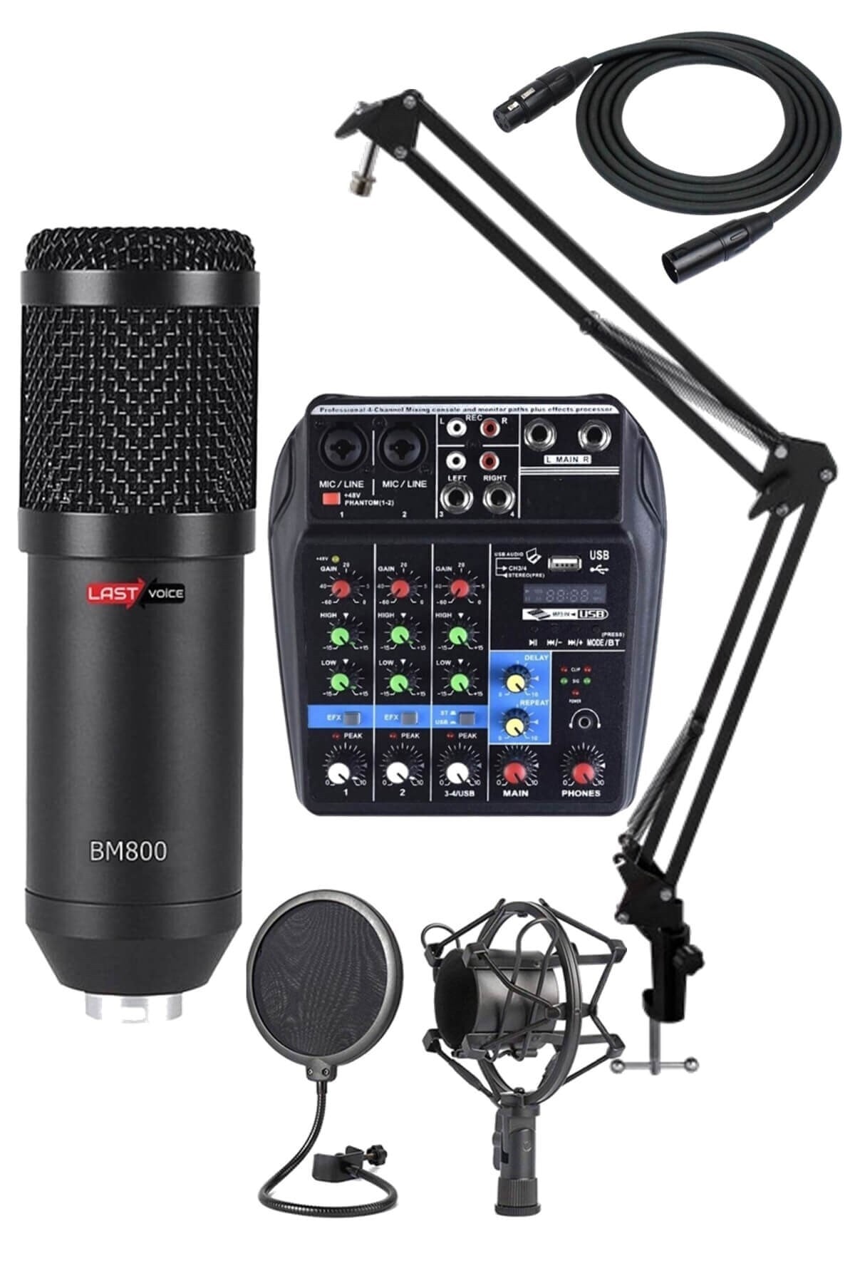 Lastvoice Mikrofon Phantomlu Mikser + Stand + Shock Mount Set Bm800