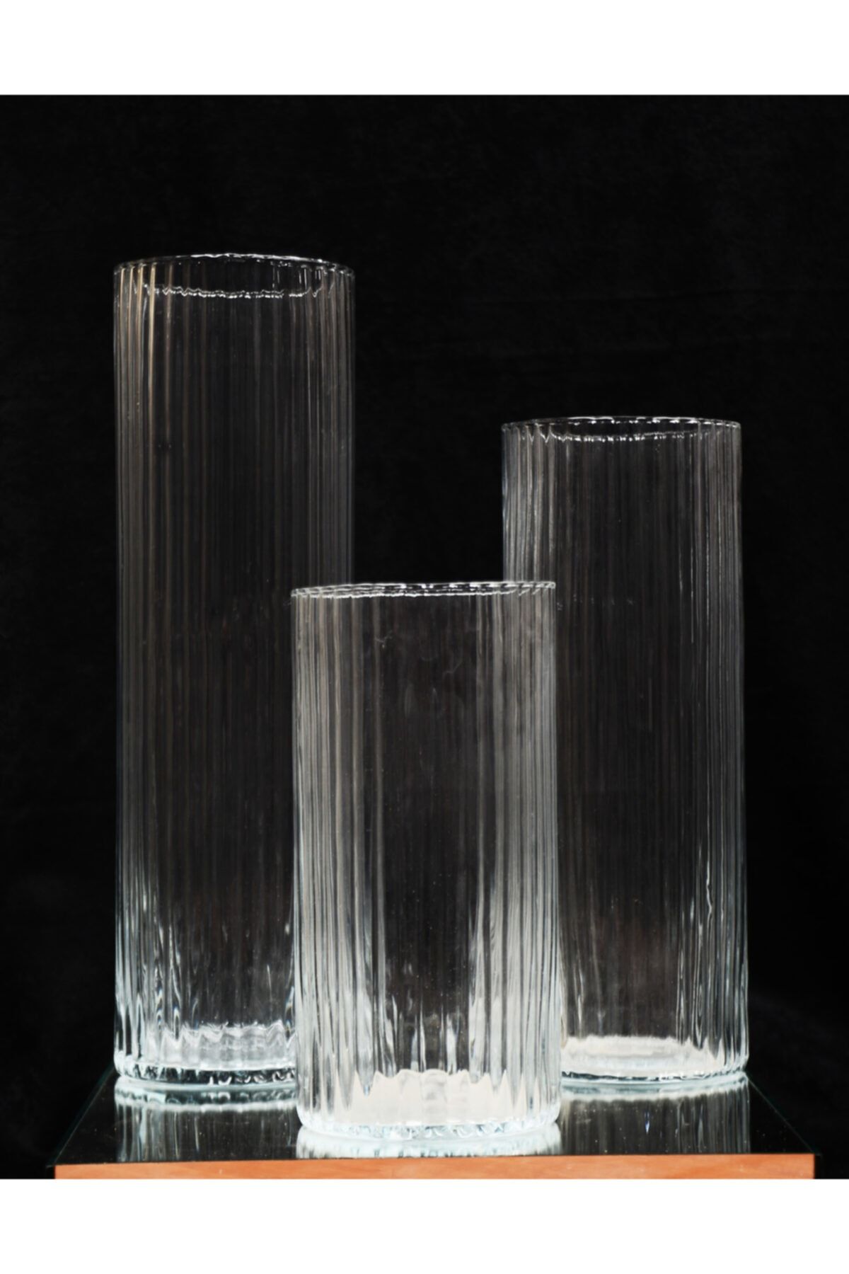 GLASSY 3'lü Cam Silindir Vazo Seti ( 15 Cm Çap 30-40-50 Cm )