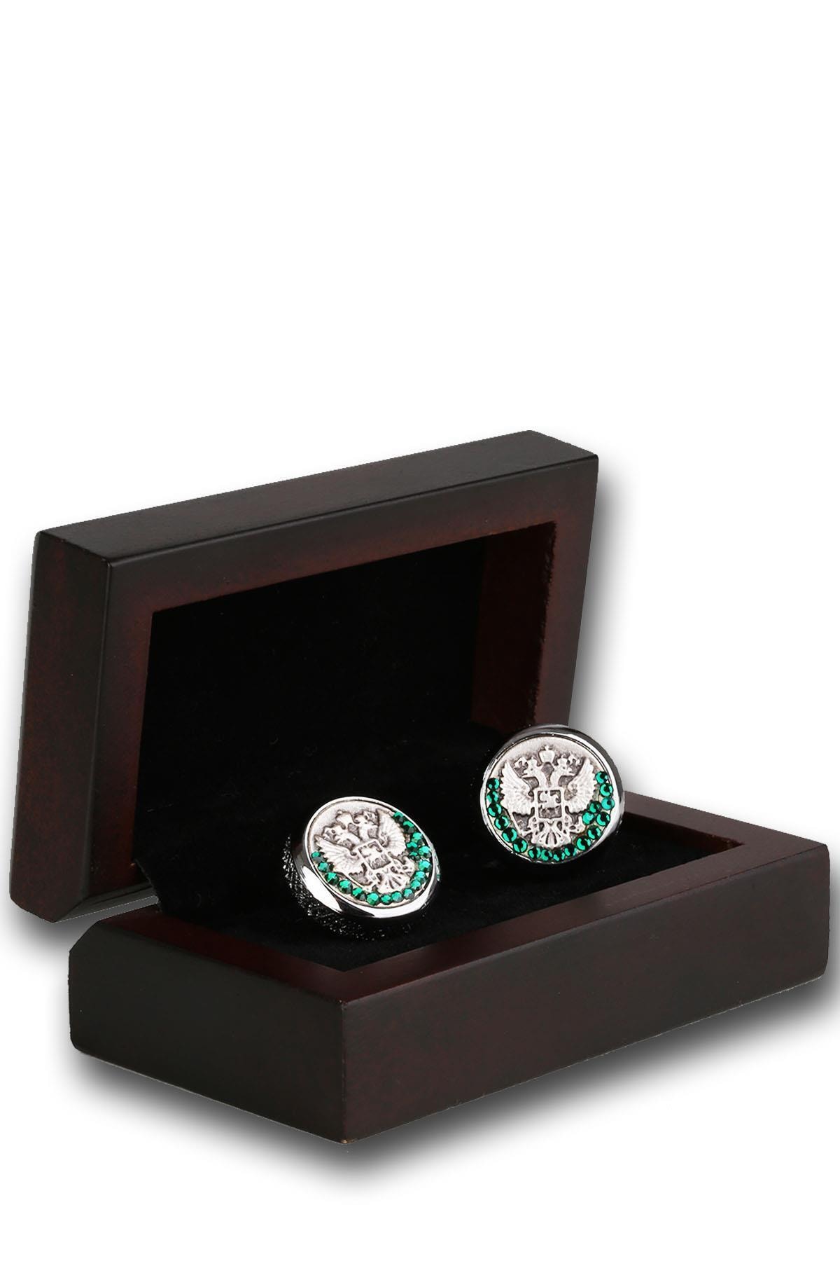 Kravatkolik Erkek Gümüş Renk Yeşil Taşlı Kol Düğmesi Kd1226
