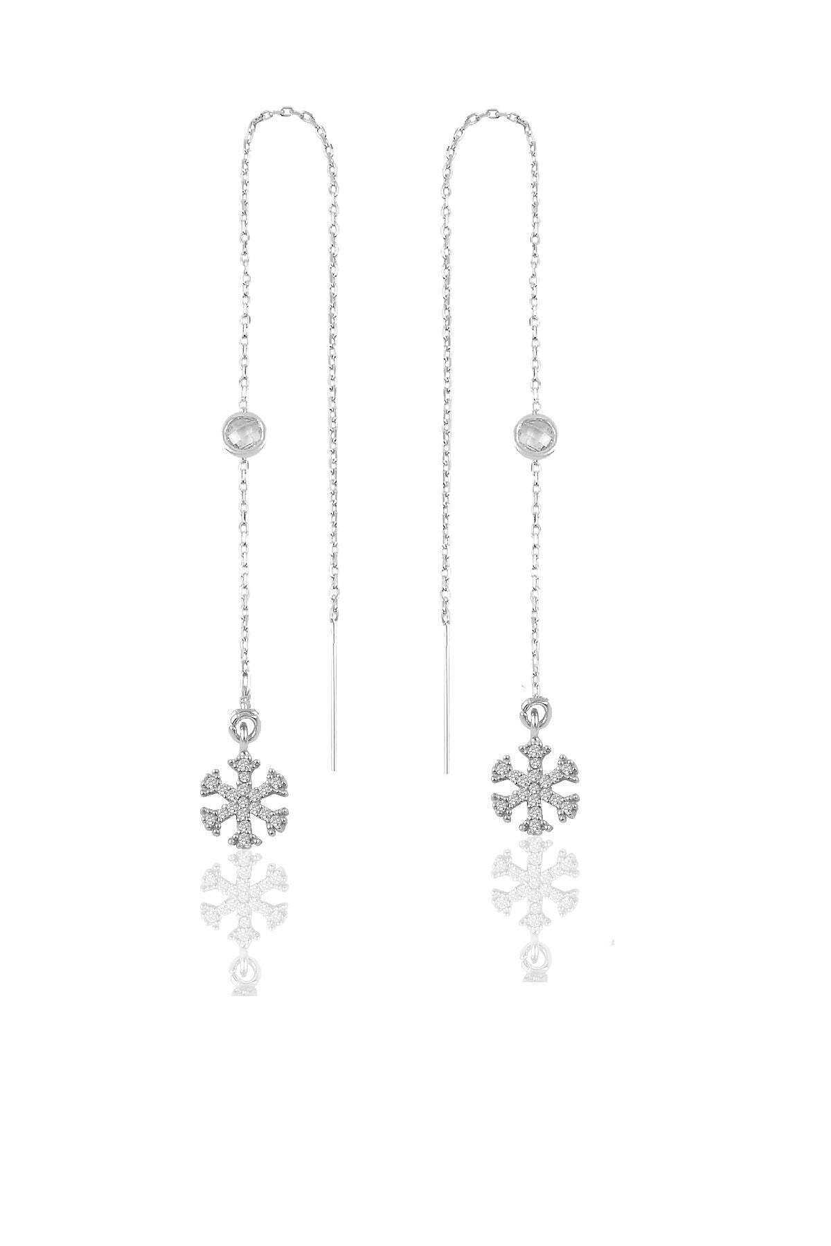 Söğütlü Silver Gümüş Taşlı Zincirli Küpe Kartanesi Modeli