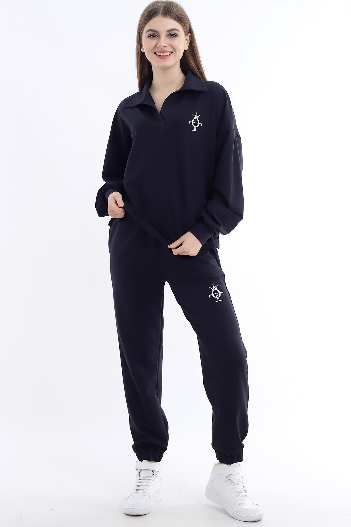TÜRKAN ÖZ Kadın Lacivert Polo Yaka Sweat Ve Alt Eşofman