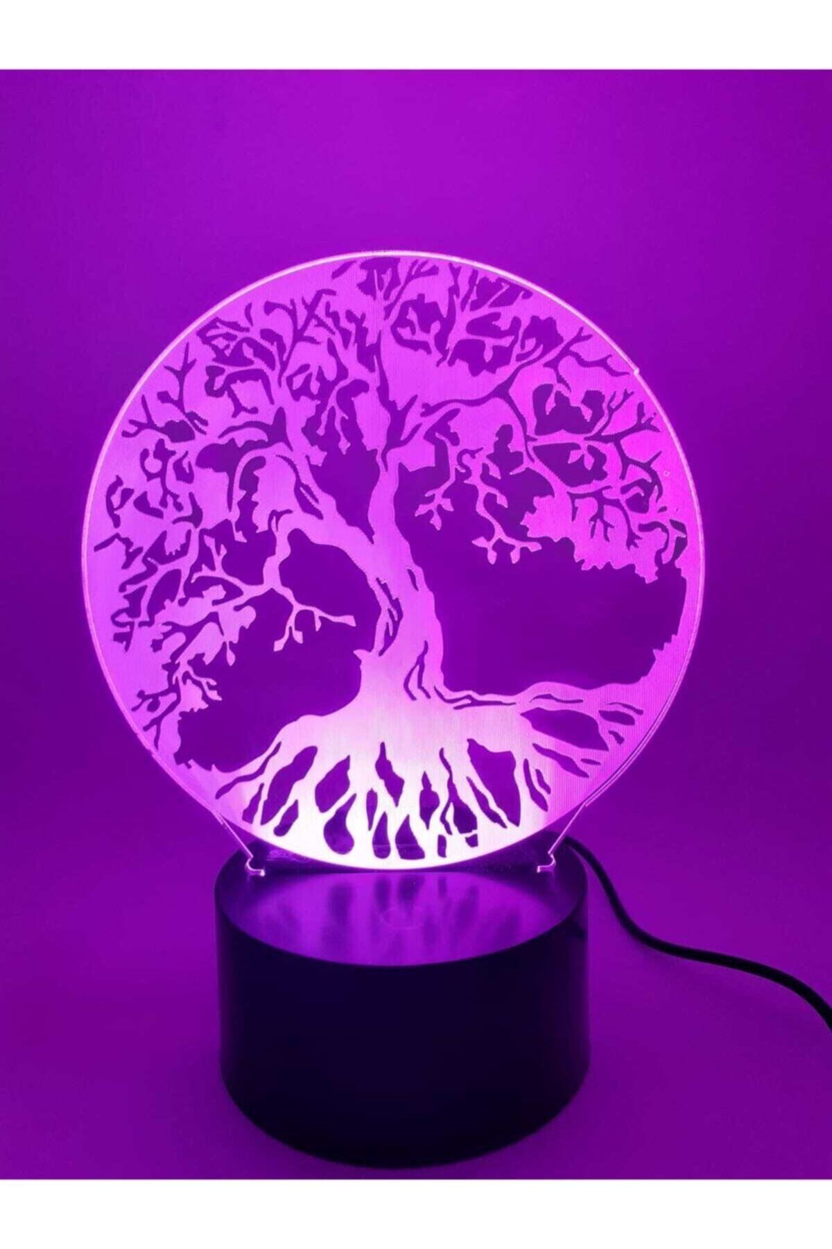 YOGİXO 3d Dekoratif Mini Gece Lambası, 7 Renk, Yoga Meditasyon Yaşam Ağacı