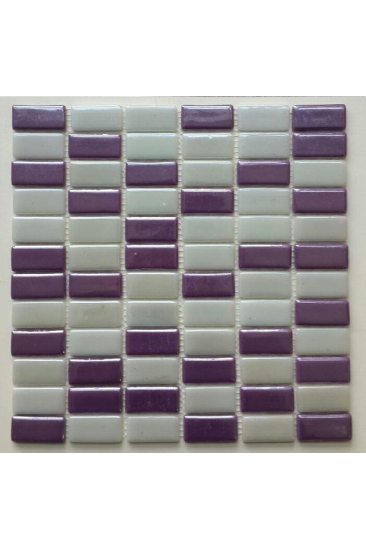GLASSERA Cam Mozaik - Metalik Beyaz - Mor - Mutfak Tezgah Arası - Banyo - Duvar Fayansı