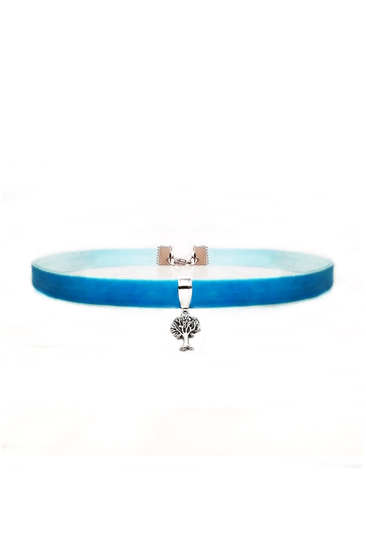 Bijustore Kadın Mavi Kadife Hayat Ağacı Choker Kolye