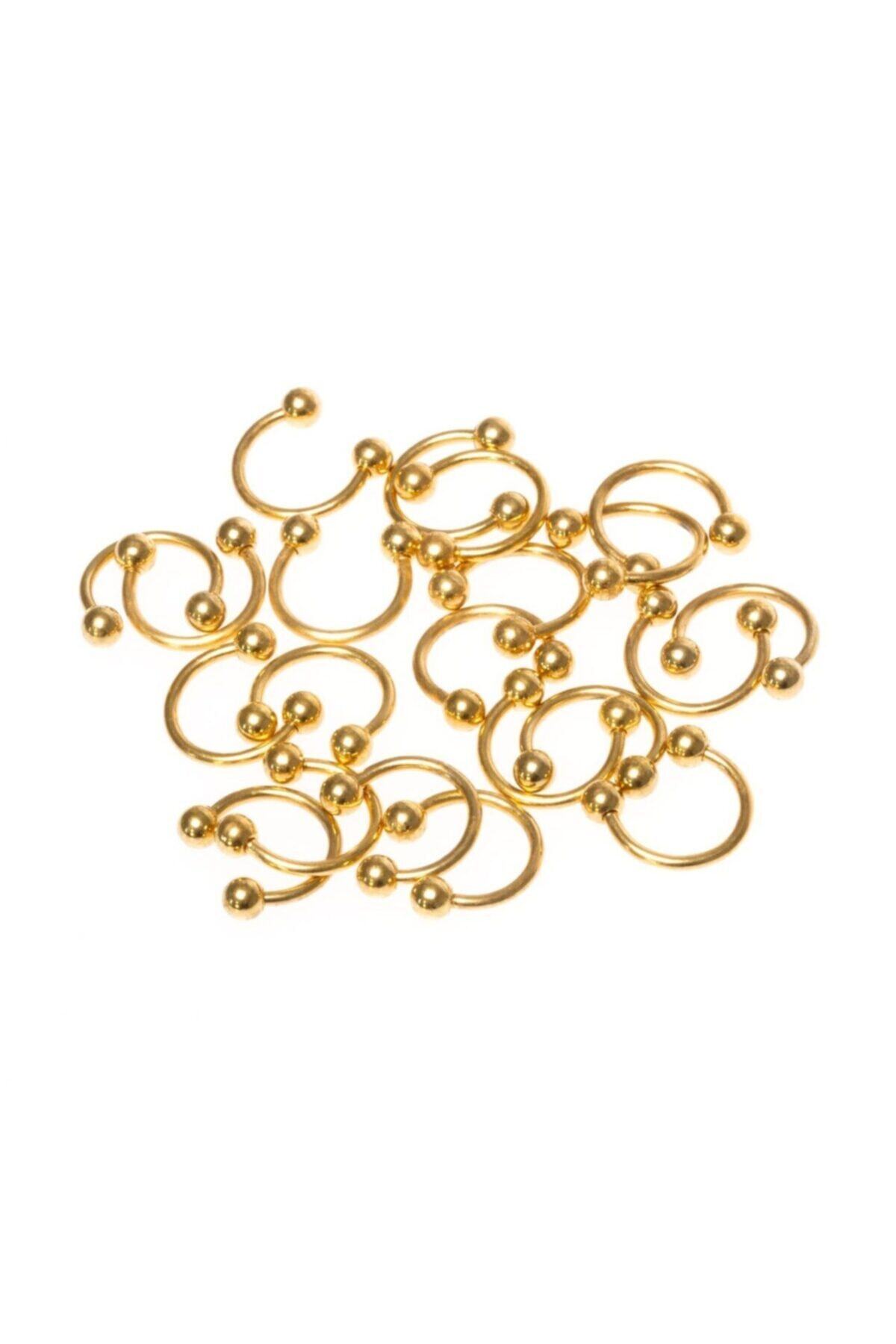 M.Worlds Piercing Septum Smiley Çift Toplu 10 Mm Altın Rengi 316 L Cerrahi Çelik