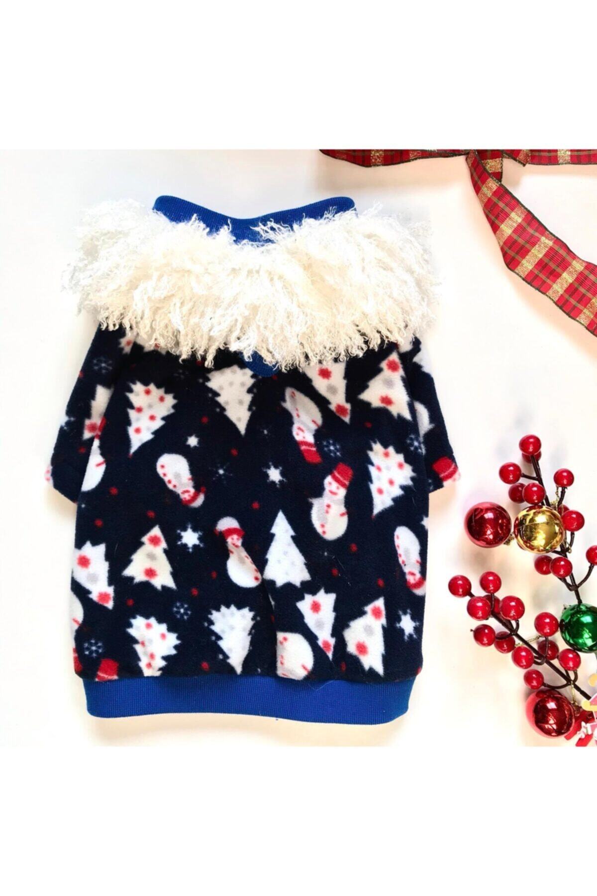Pomizmirstore Christmas Kürklü Yaka Polar-köpek Kıyafet-kedi Kıyafet