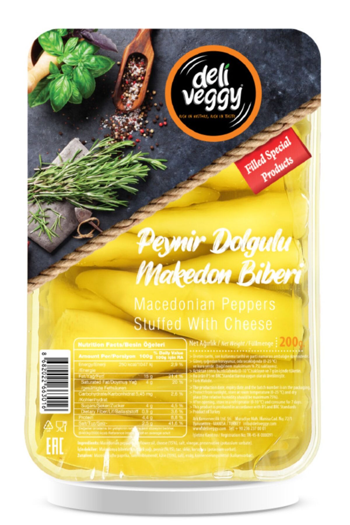 deliveggy Peynir Dolgulu Makedon Biber 200gr*6 Adet