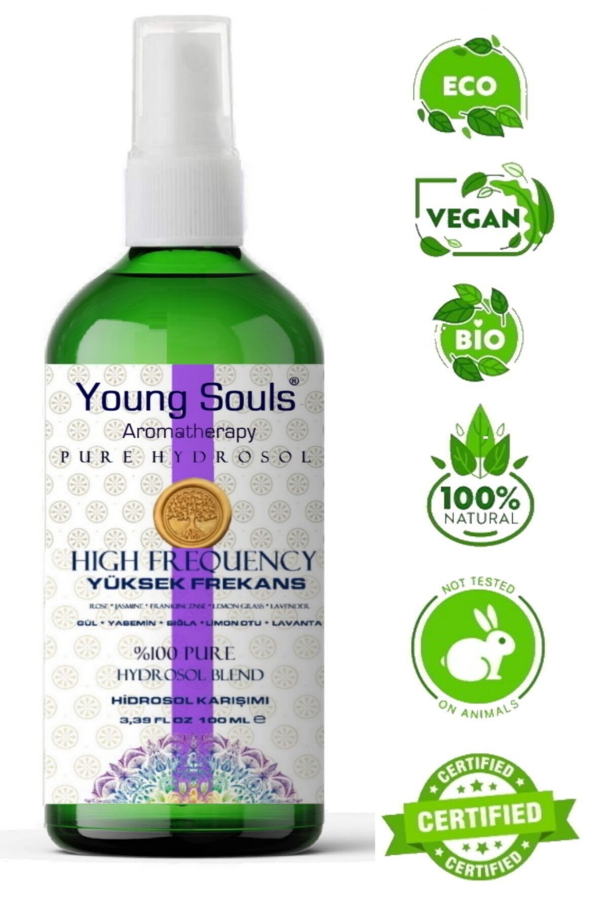 YOUNG SOULS Aromaterapi High Frequency Yüksek Frekans Hidrosol Karışımı %100 Pure Natural 100 Ml