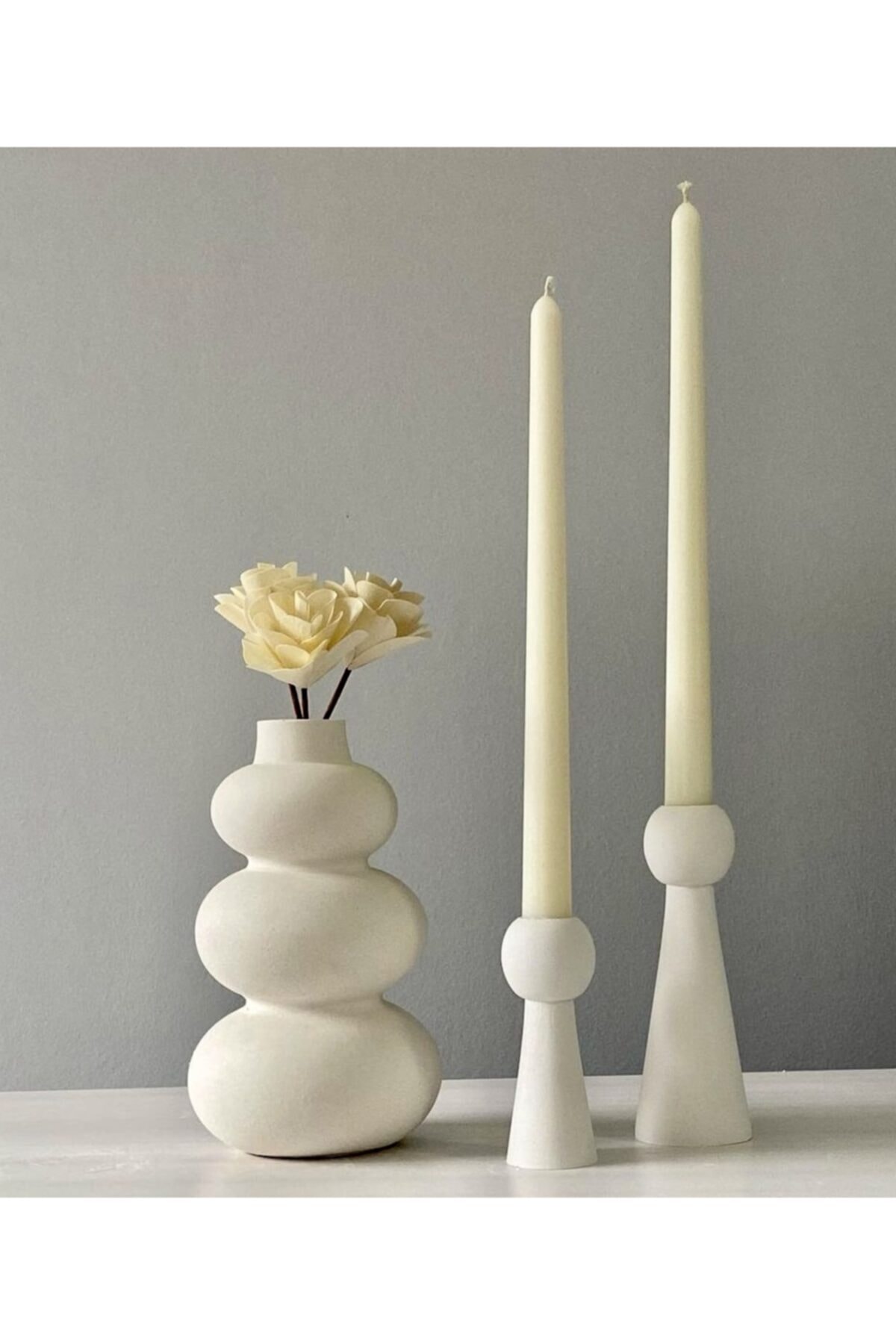 thiramis homeconcept Beyaz Bubble Vazo & Bubble 2’li Mumluk Set