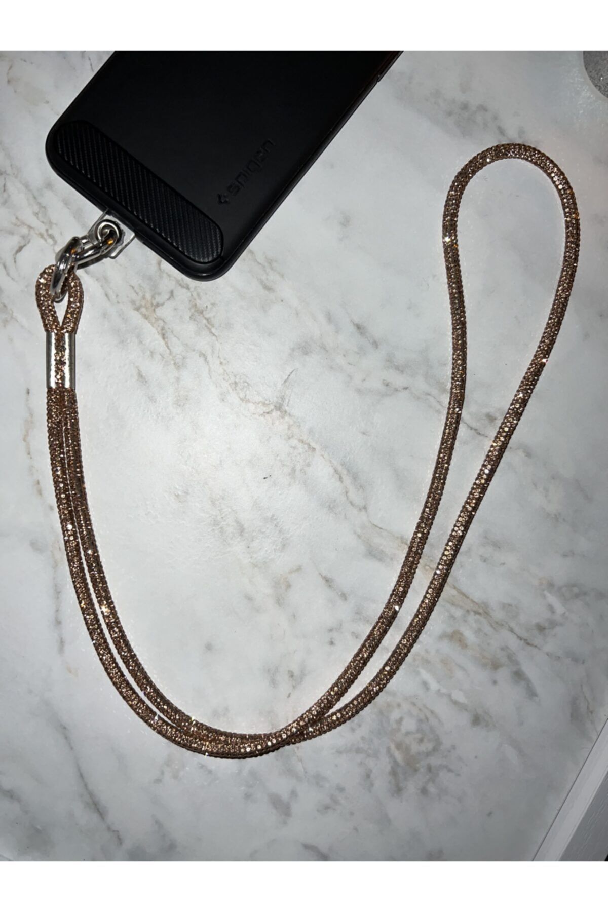 BG Parlak Taşlı Gold Rengi Telefon Boyun Askısı
