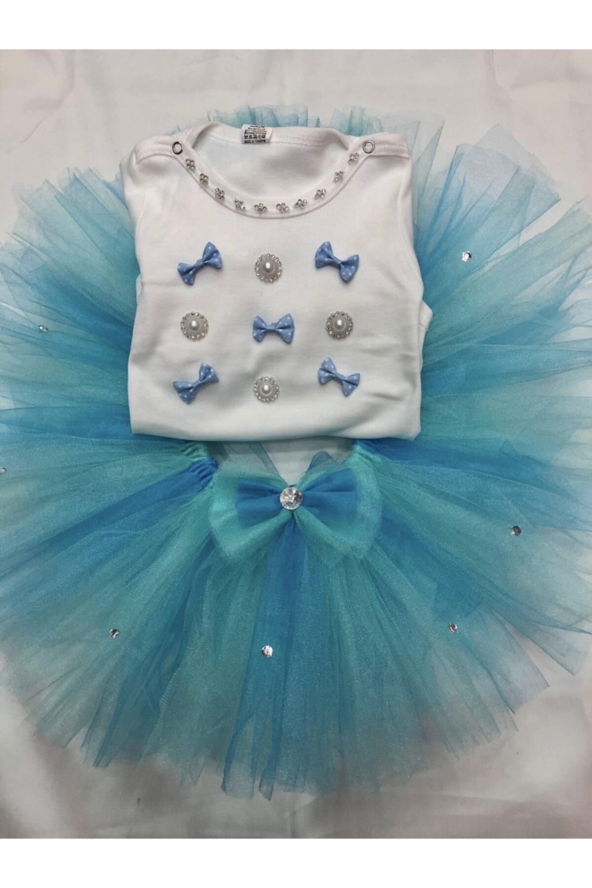 Adaa Collection Kız Çocuk Tütü Ve Body Kostüm Mavi Fiyonklu