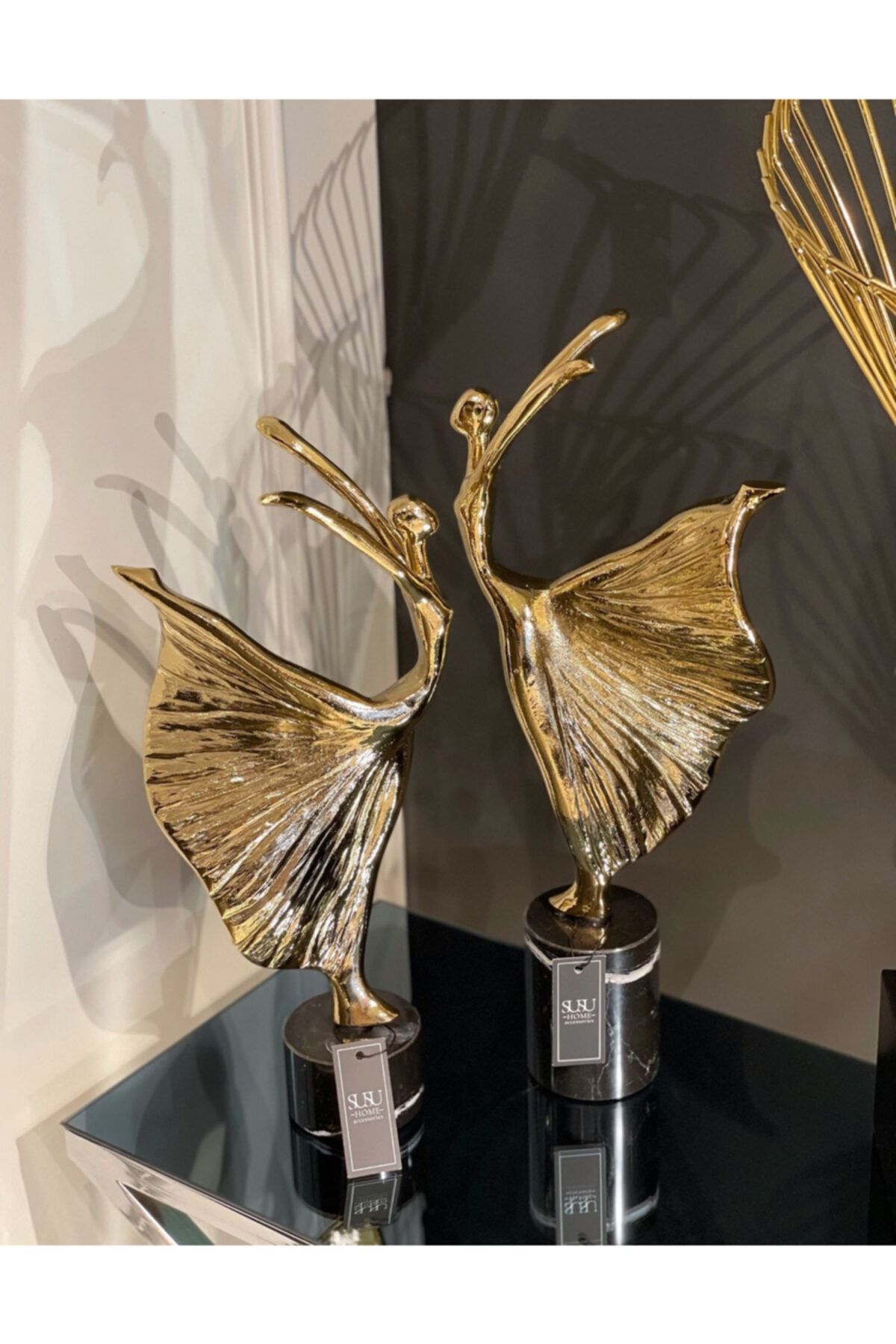 ŞuŞu Home Dekoratif Soyut 2'li Balerin Obje, Aksesuar Gold
