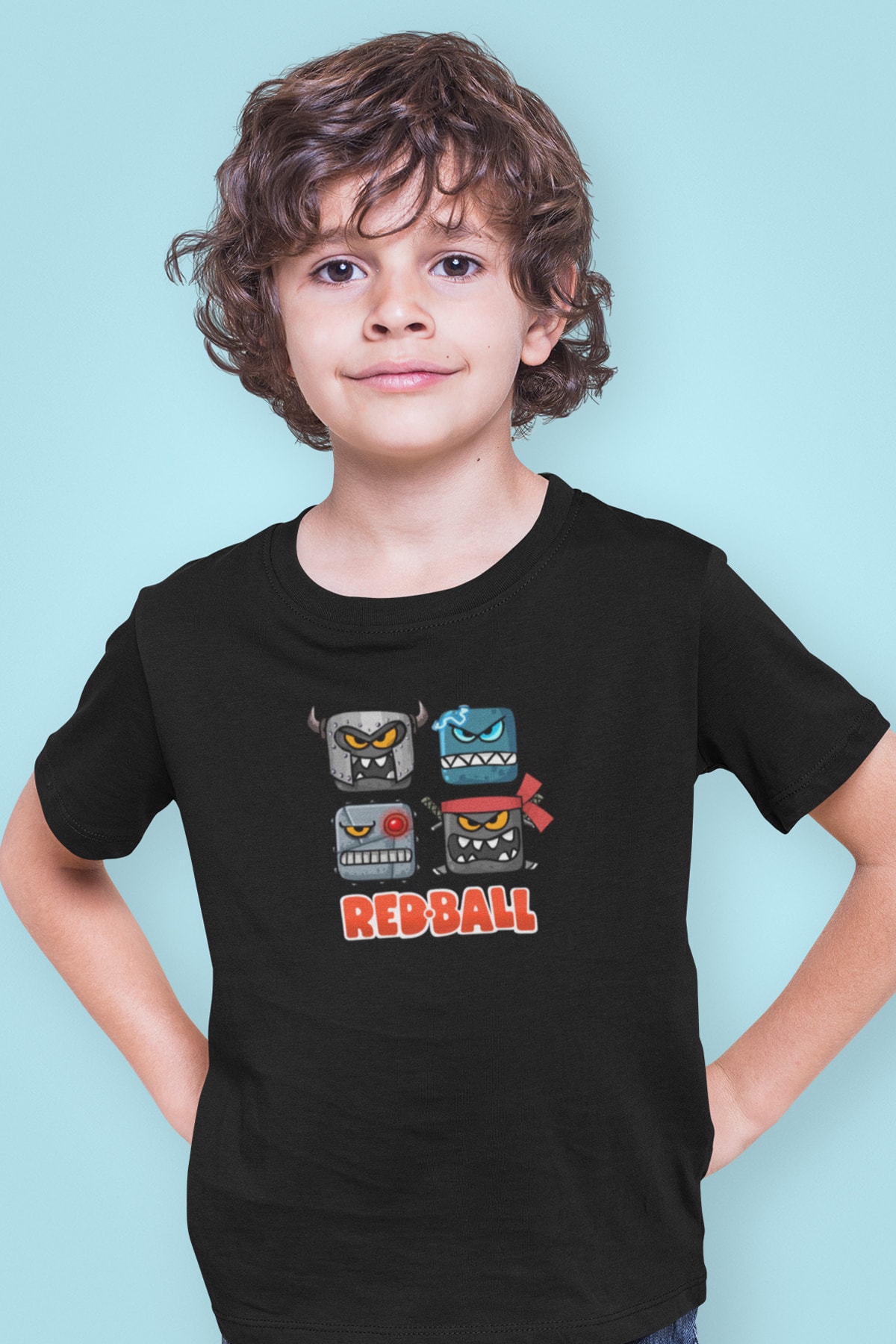 Kio Tasarım Red Ball Tişört Redball Oyun Baskılı Çocuk Siyah Pamuklu T-shirt Yeni Yıl Yılbaşı Hediyesi