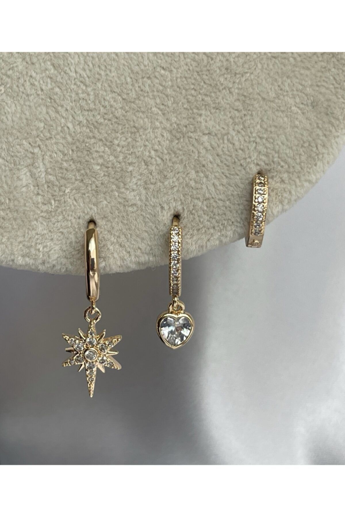SAJA JEWELRY Zirkon Taşlı 3’lü Küpe Seti