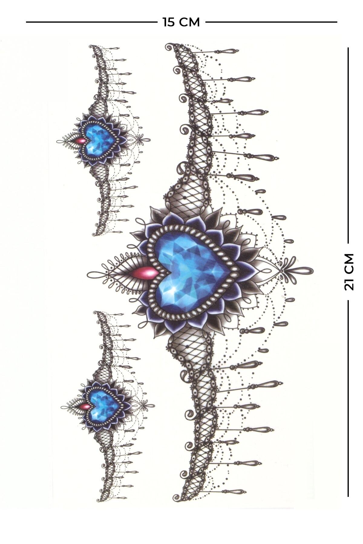 Store&Tattoo Mavi Renkli Kalp Geçici Dövme Orta Boy 21x15 Cm