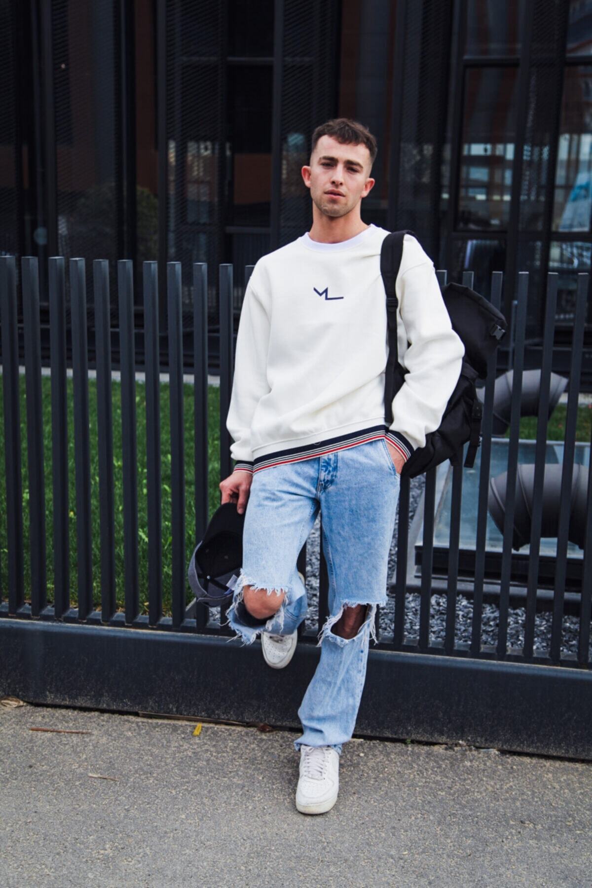 mwear M-wear Beyaz College Oversize Sweatshirt