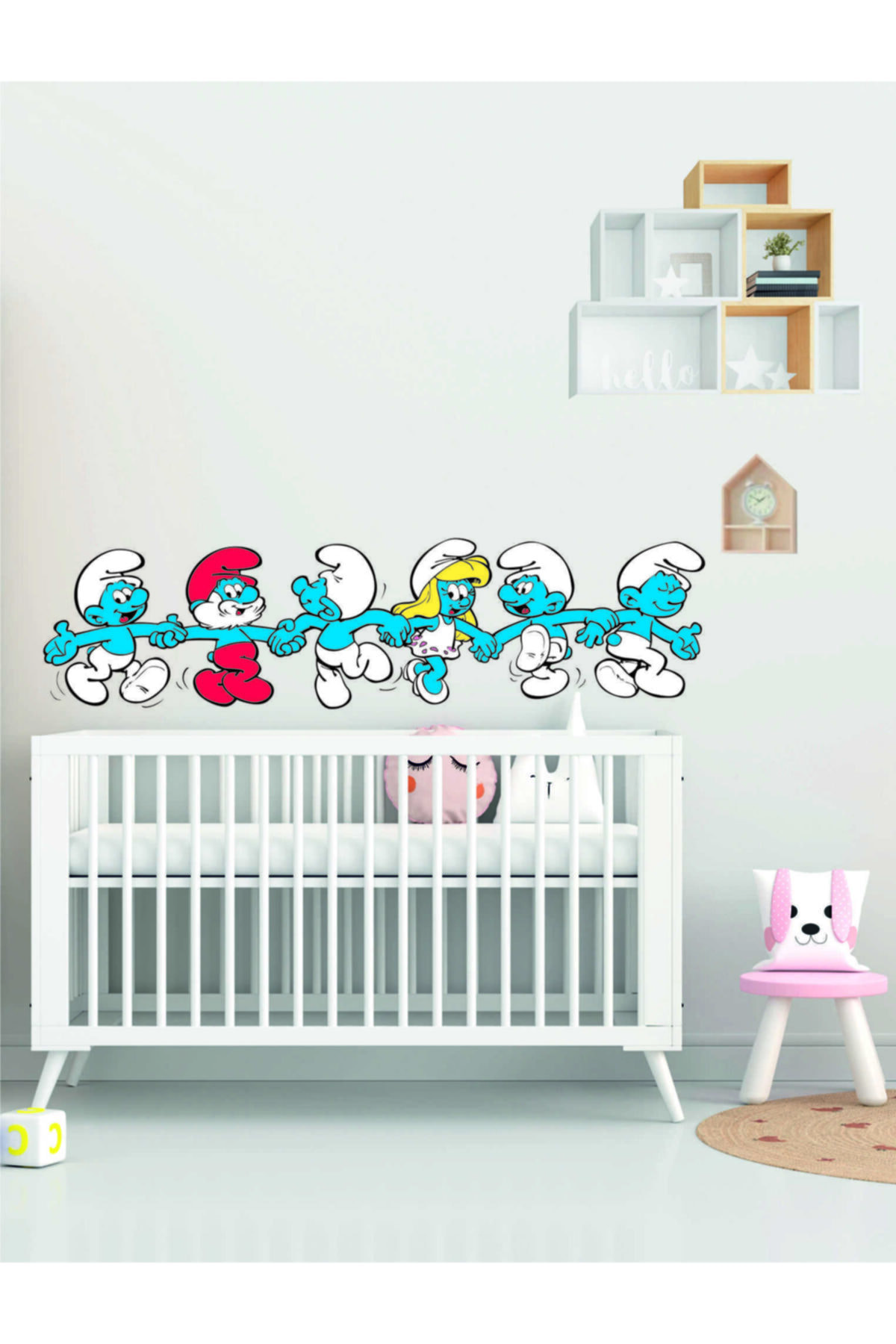 Baskı Madeni Sevimli Şirinler Bebek Ve Çocuk Odası Duvar Sticker