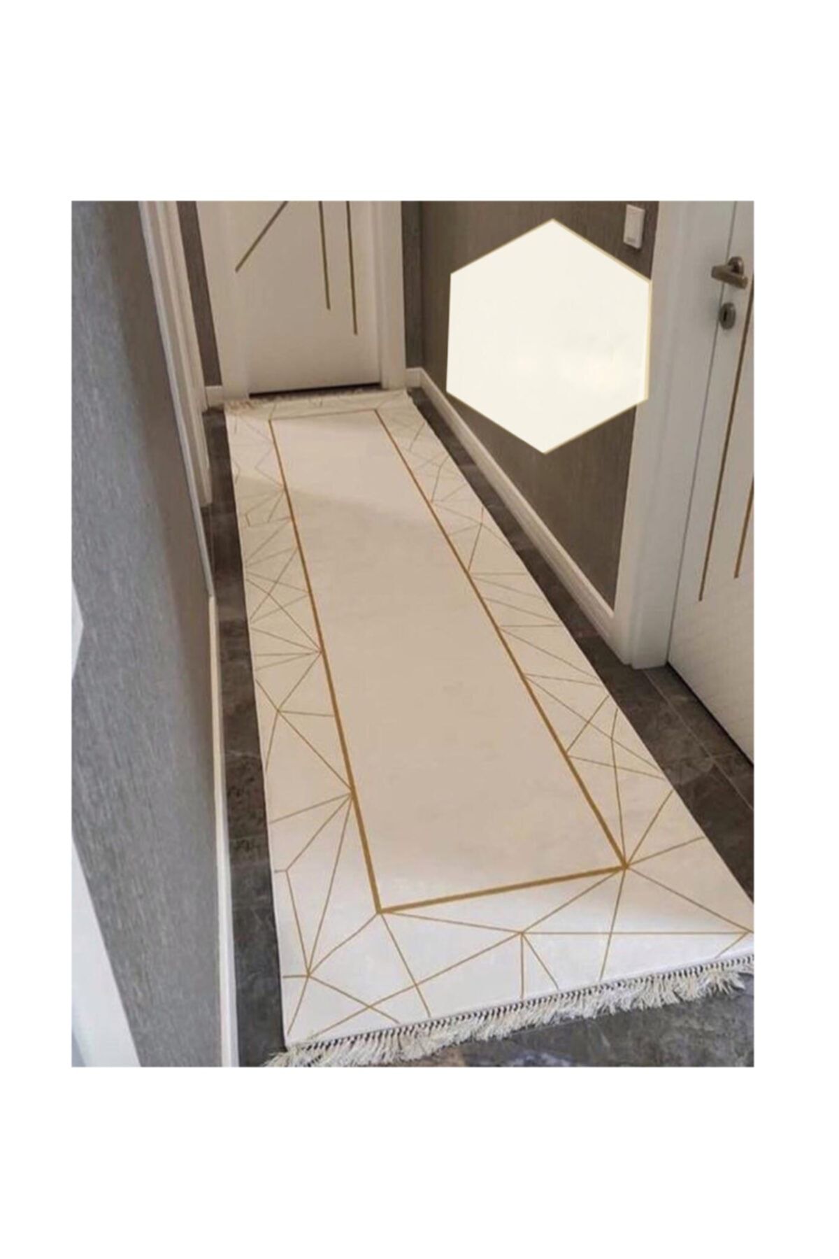 STY Home Platin Kare Kaymaz Tabanlı Yıkanabilir Halı Kilim Yolluk Gold