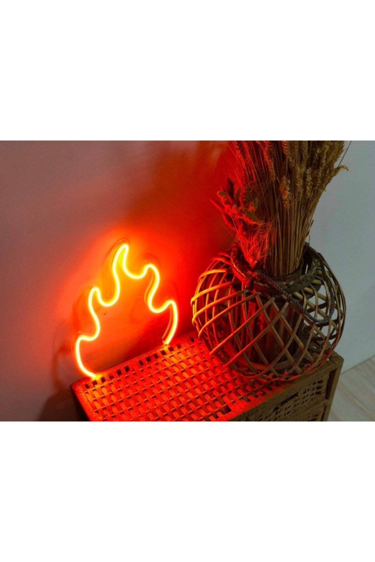Neon Kutusu Alev Amber Işıklı Tablo El Yapımı