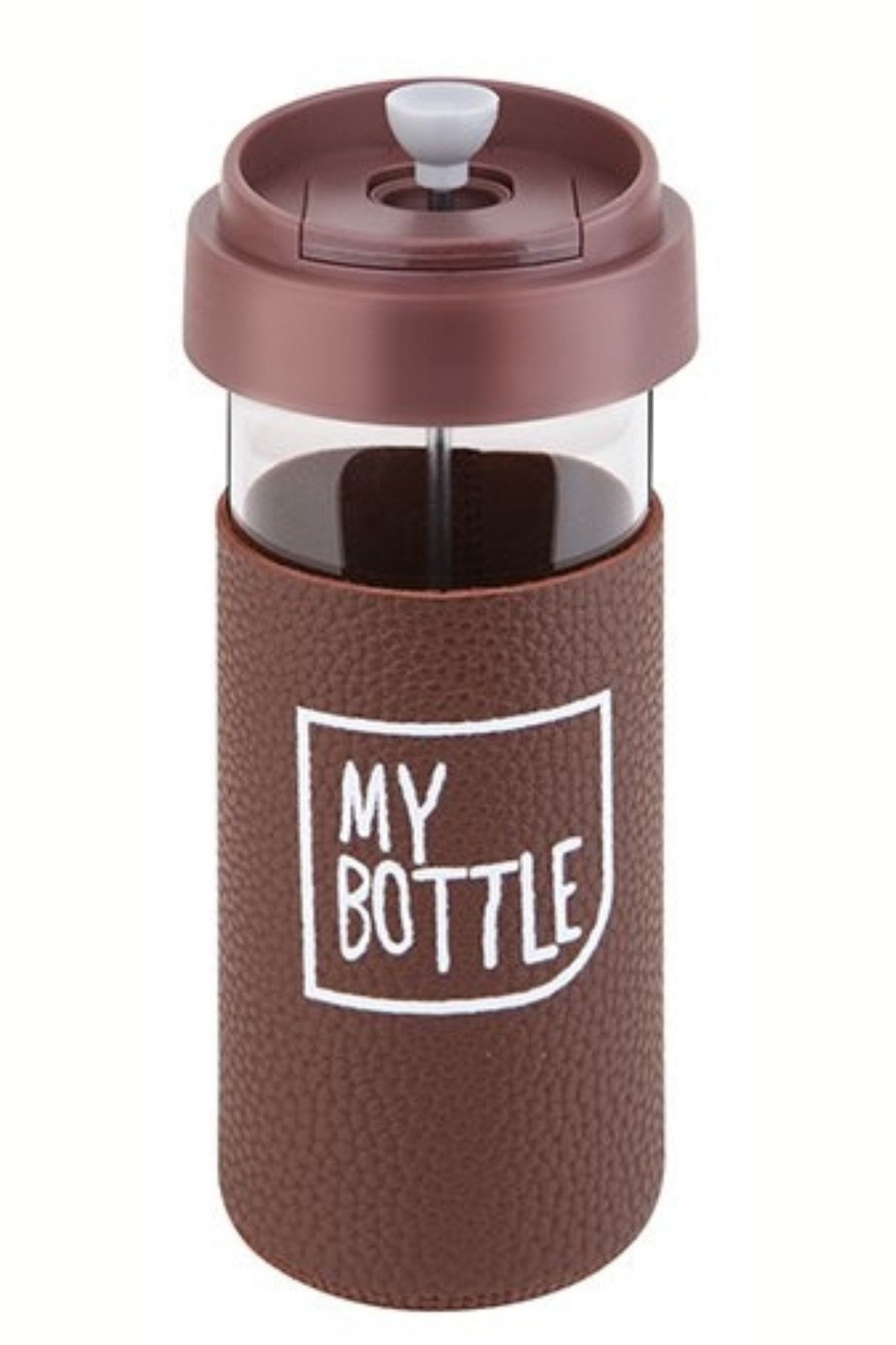 My Bottle Deri Kılıflı Cam Mug Kahverengi 450 ml Deri Kılıf