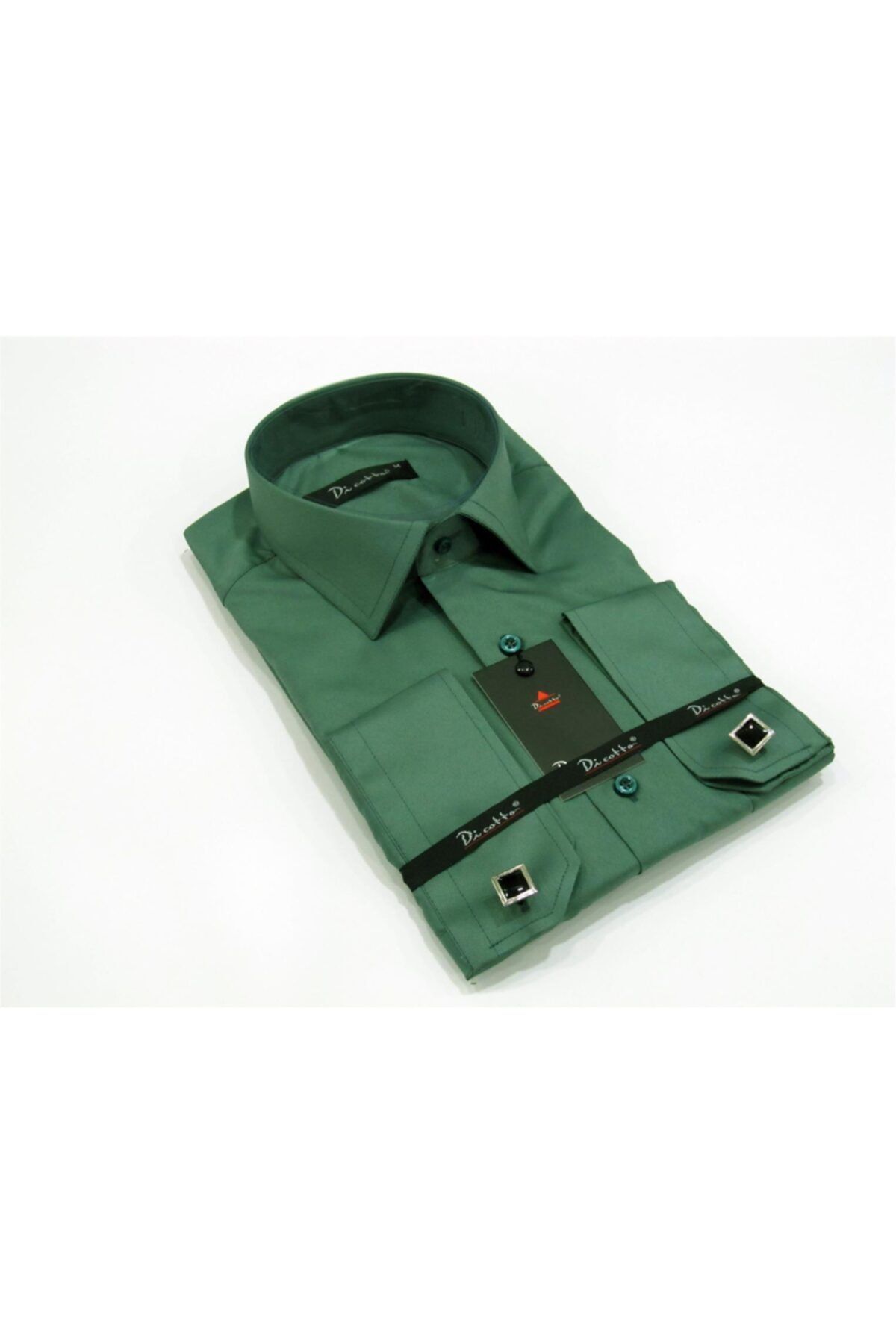 Dicotto Green Classic Cut Men s Shirt with Micro Fabric Cufflinks