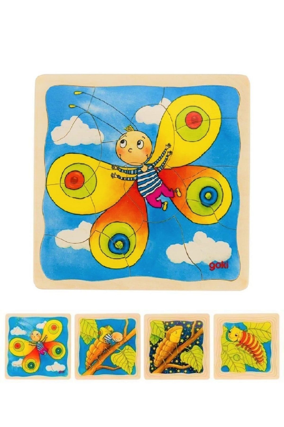 modapratik Ahşap 4'lü Puzzle Kat Kat Yapboz - Kelebek Yaşam Döngüsü