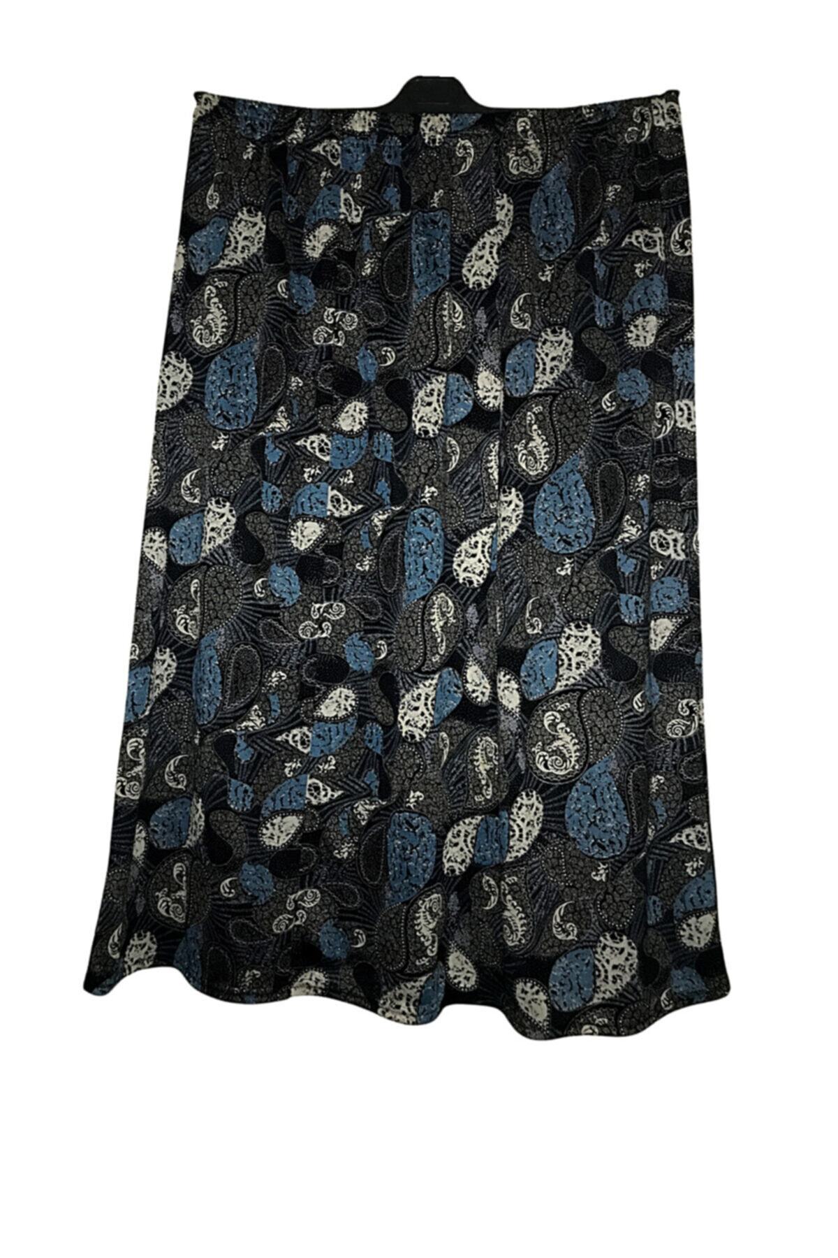 SAVCIGİYİM Mavi Şal Desenli Kalın Ecrin Kumaş Lastikli 6 Parça Kiloş Etek