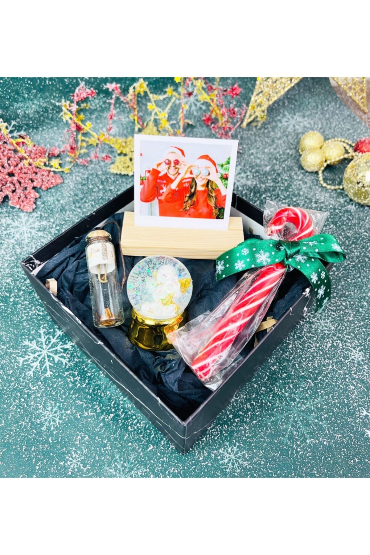 Gift Moda Melek Kar Küresi Fotoğraf Tutucu Dilek Şişesi Ve Baston Şeker Yılbaşı Seti