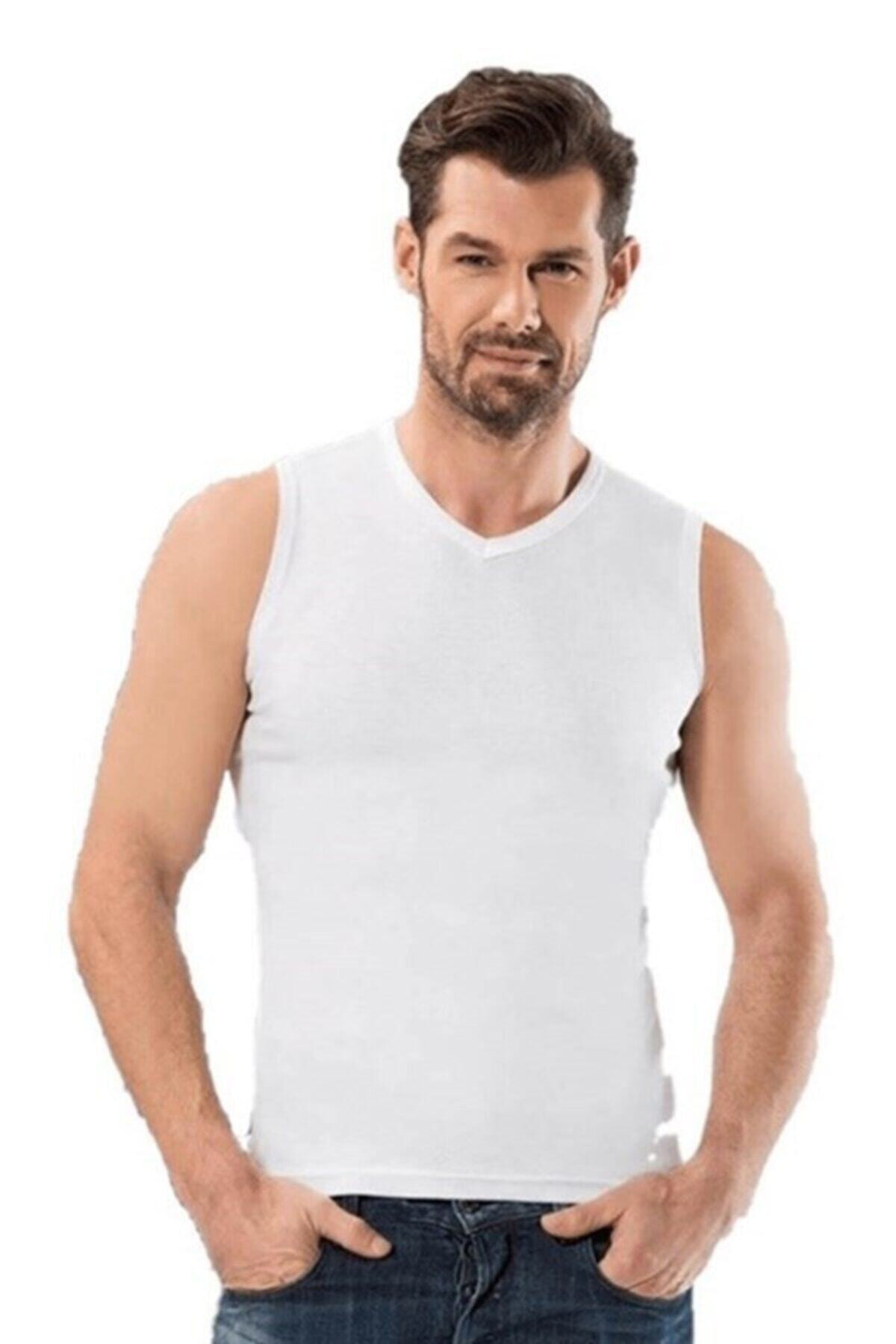 güneri Erkek Beyaz V Yaka Ribana Atlet 3'lü 116
