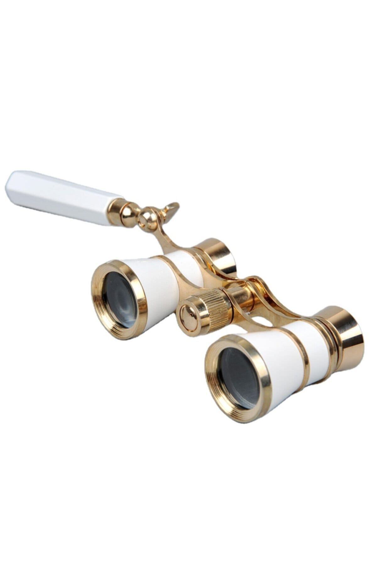 sinerjishop Nefis Işlemeli, Tiyatro / Opera Dürbünü 3x25 Prinç Metal Kaplamalı Retro Beyaz