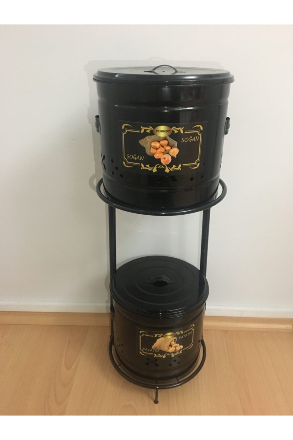 AYHÜMA 2 Katlı Siyah Metal Patates Soğanlık