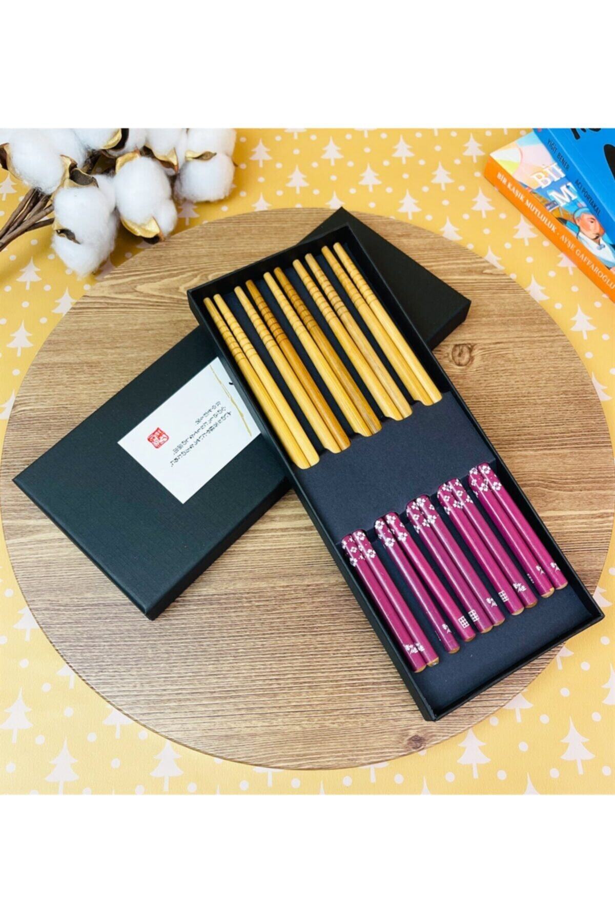 Gift Moda Mor Desenli Chopstick 5'li Set