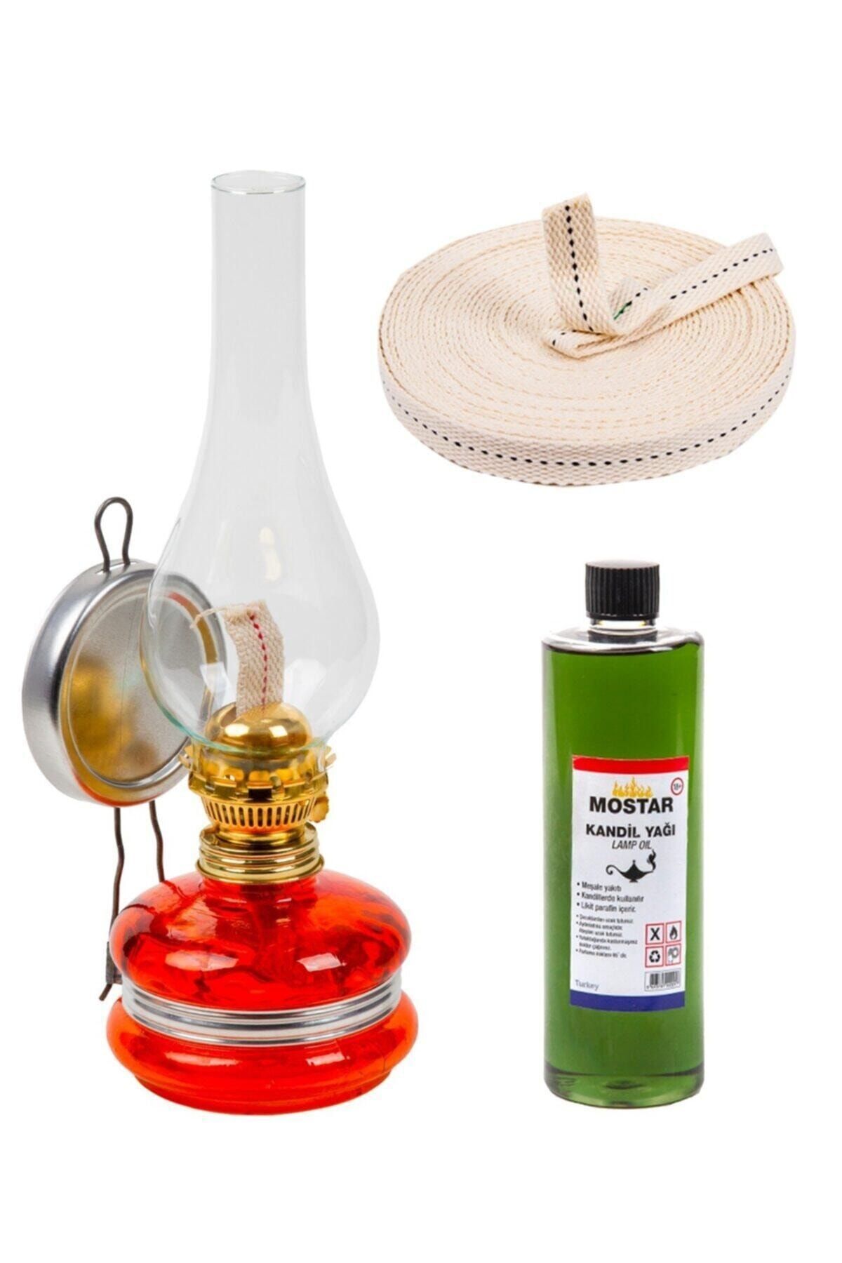 ŞEHRİMOSTARKIRK1 Turuncu Klasik Gaz Lambası 400 ml + Kandil Yakıtı 1 mt + Fitil Gaz Lambası Seti