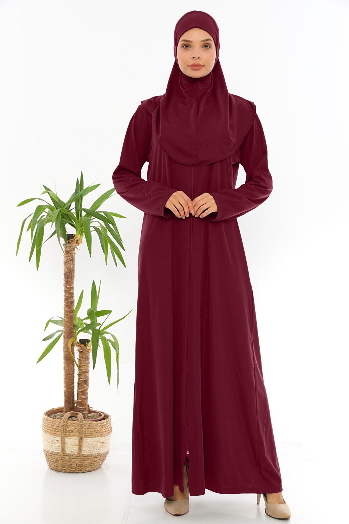 miss ledonna Fermuarlı Kayma Yapmaz Tek Parça Namaz Elbisesi Mürdüm