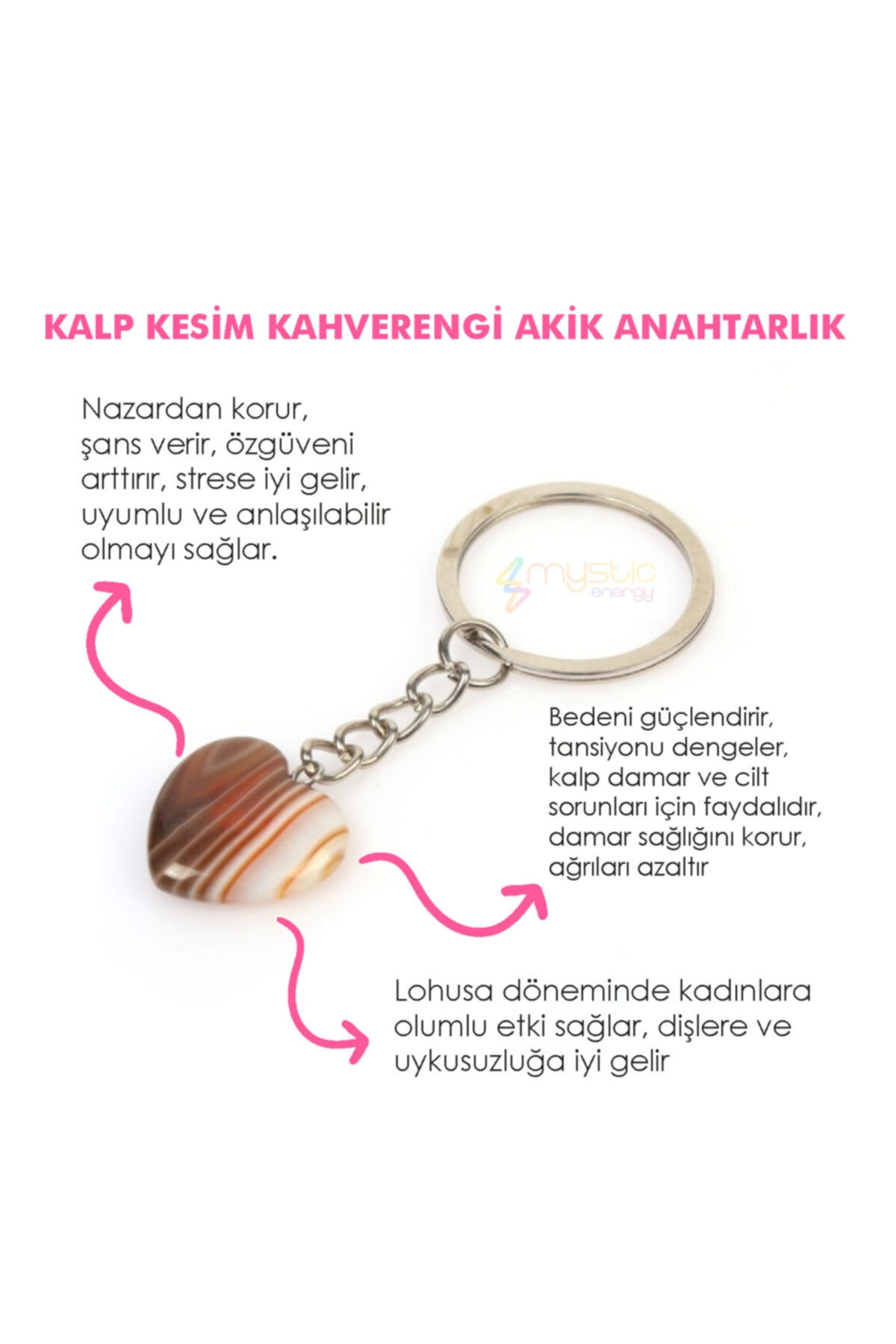 Golden Palace Kalp Kesim Kahverengi Akik Doğal Taş Anahtarlık (doğaltaş Kadın Erkek Anahtarlık)