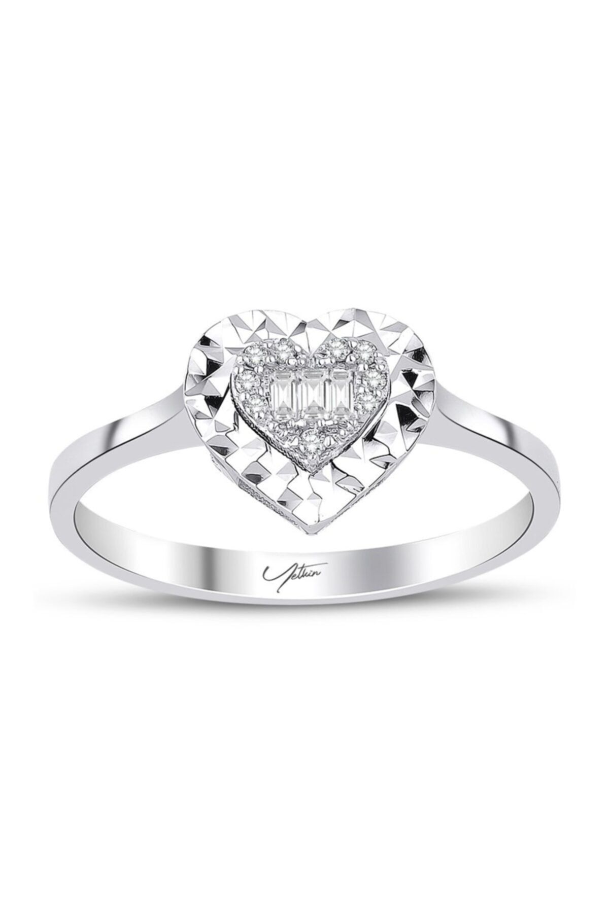 Yetkin Diamond 0.08 Karat Pırlanta Baget Kalp Yüzük