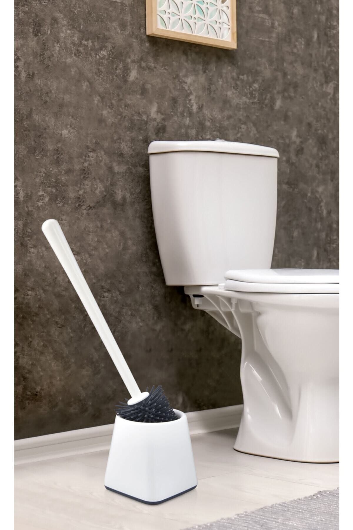 EMBazaar Silikon Wc Tuvalet Banyo Fırçası Klozet Fırçası Beyaz Kare
