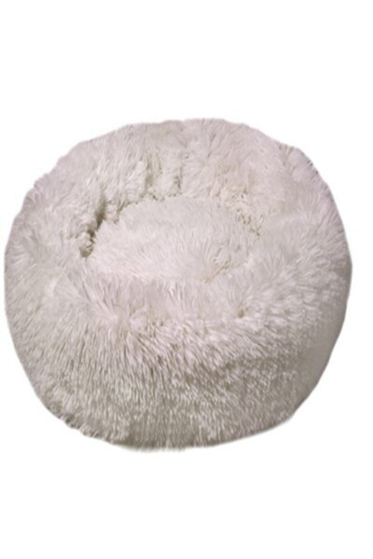 Dubex Ponchik Peluş Yuvarlak Yatak Beyaz Large 80x11h Cm