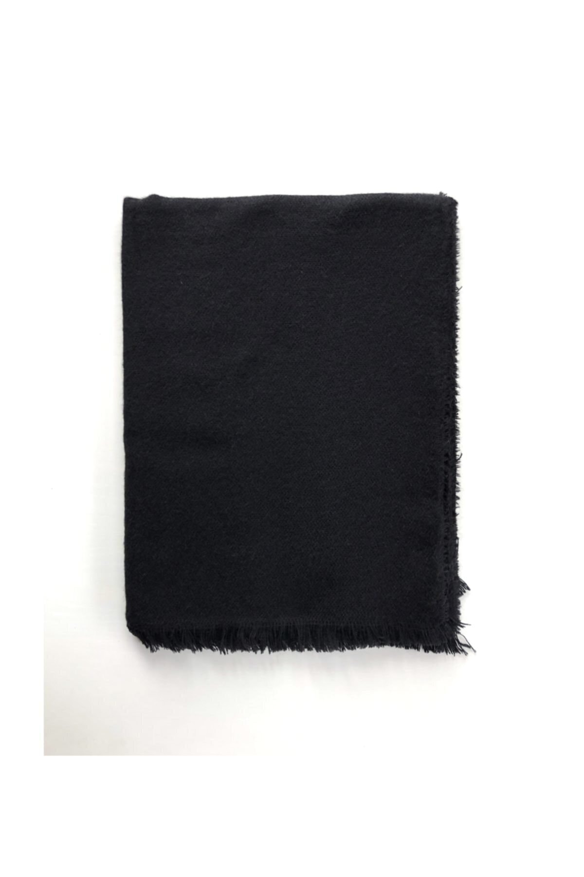 LEKA Yumuşak Dokulu Düz Siyah Kalın Atkı